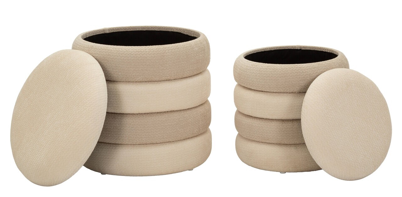 Set 2 taburete cu spatiu de depozitare, Mauro Ferretti, Nordic Style, 44x47 cm, poliester/MDF, bej/crem — imaginea 6