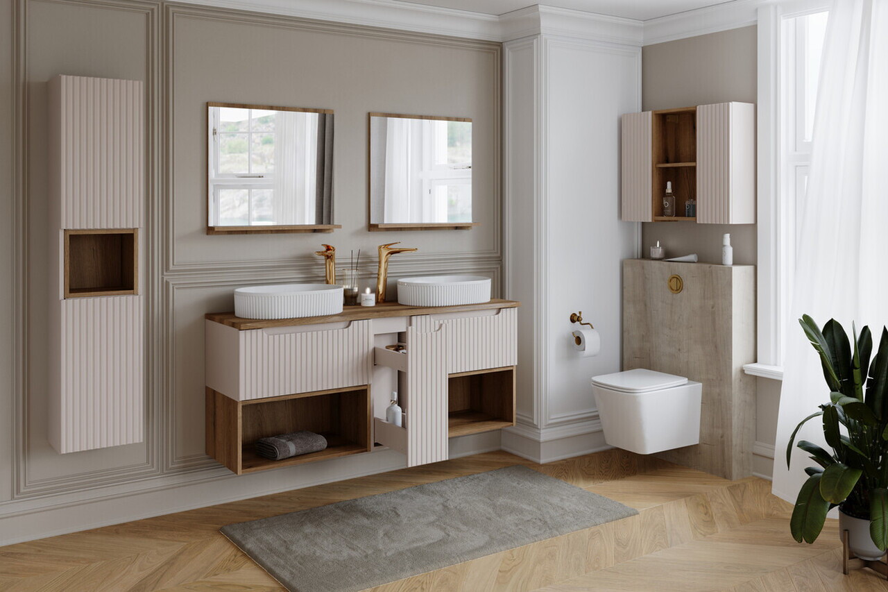 Set mobiler baie, dulap cu lavoar, 50 cm Gaja, Nova Cashmere, Comad, MDF/PAL laminat, casmir mat — imaginea 5