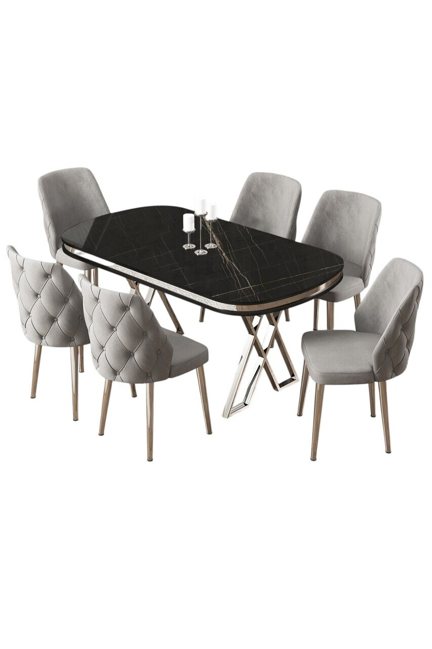 Set masa si scaune (7 piese), Hanah Home, Afe, Sonata / Crom / Gri — imaginea 2