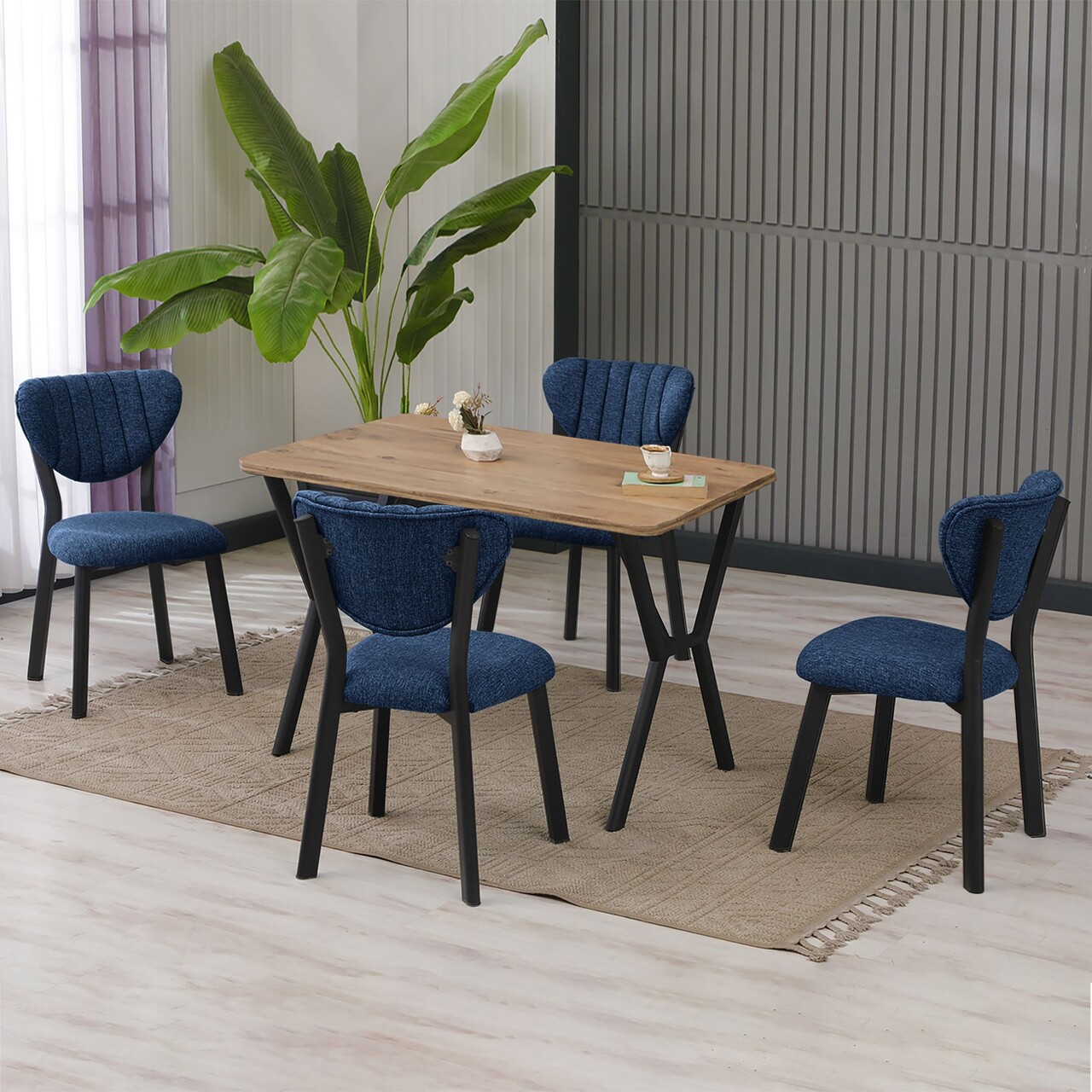 Set masa extensibila si scaune, Hanah Home, Elma, Albastru marin / Nuc - view 2