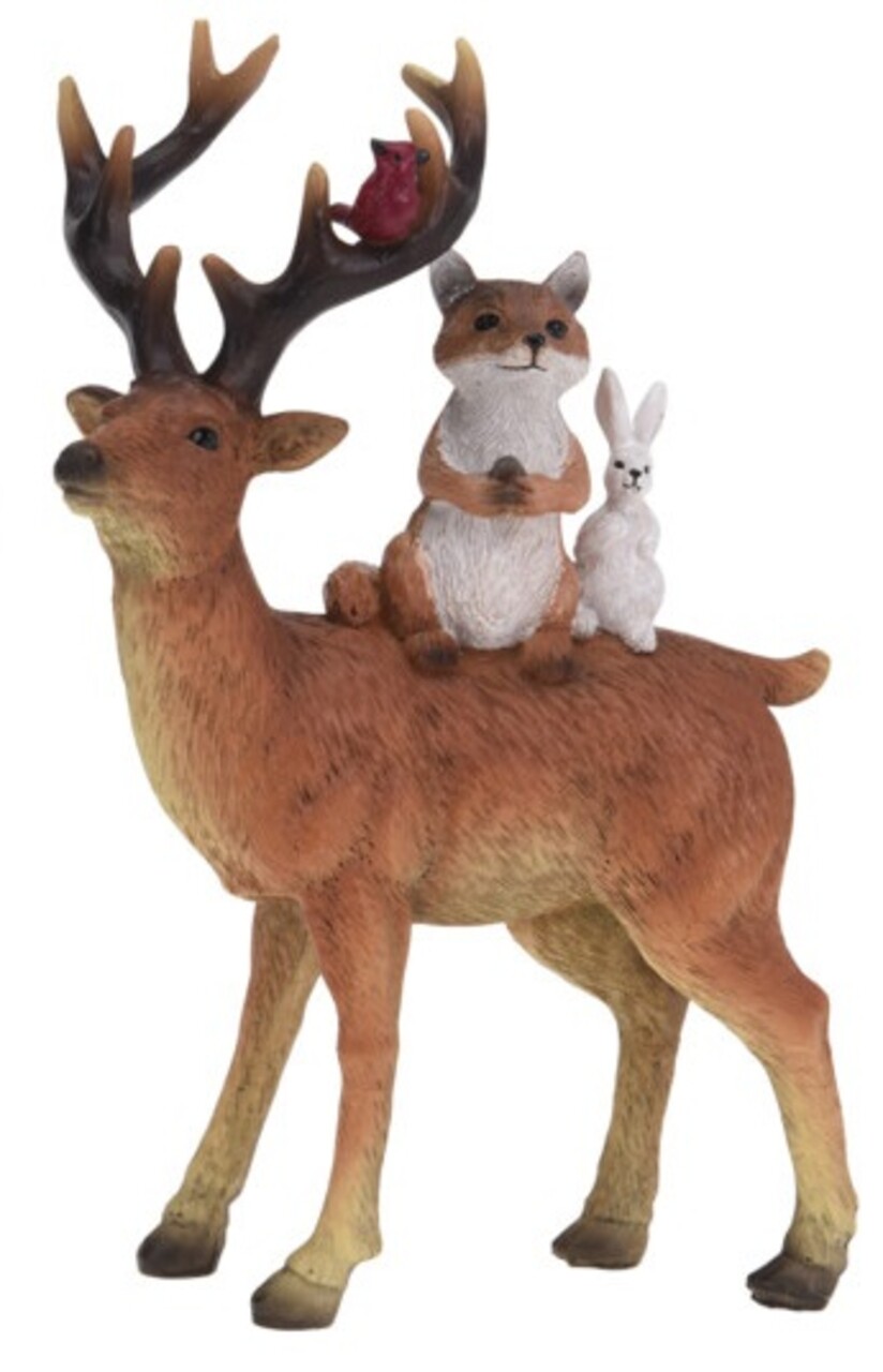 Decoratiune Reindeer w rabbit and fox, 12.5x5x17.5 cm, poliston, multicolor