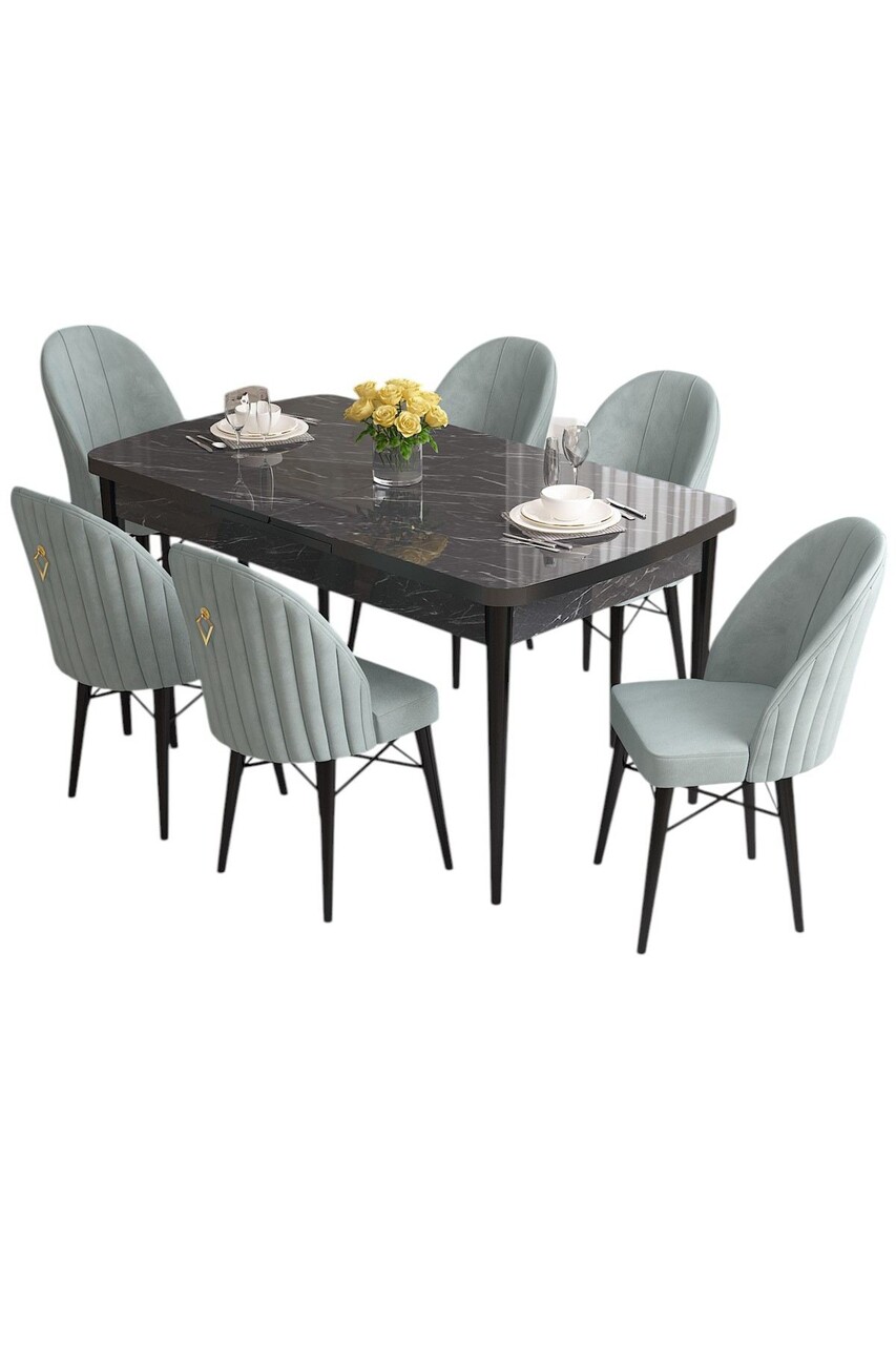 Set masa extensibila si scaune, Hanah Home, Roz, Marmură neagră / Verde marin - view 2
