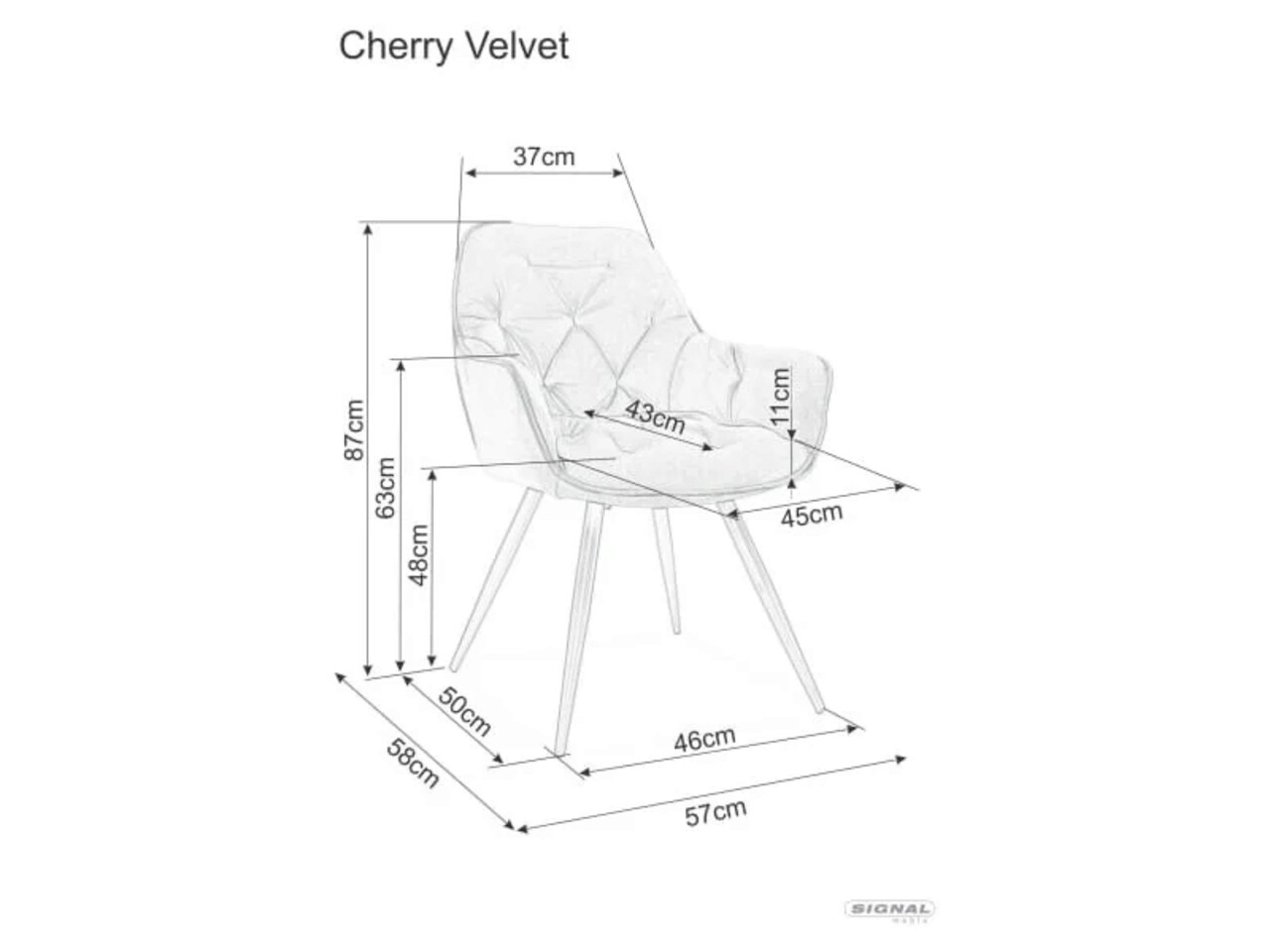 Scaun Cherry, Signal, 57x43x87 cm, piele ecologica/otel, negru