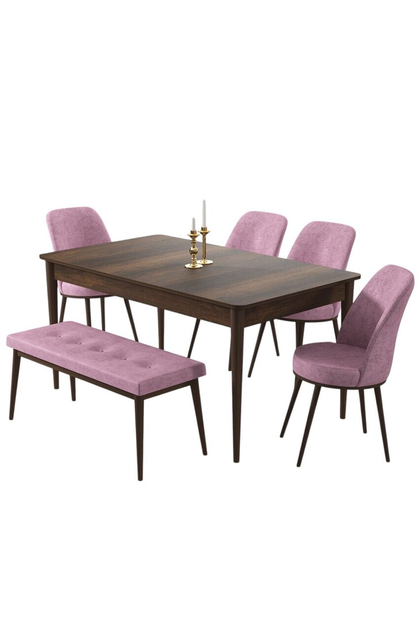 Set masa si 6 scaune, Hanah Home, Pir, Model baroc din lemn / Roz — imaginea 2
