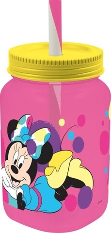 Pahar tip borcan cu pai Minnie, Disney, 500 ml, plastic