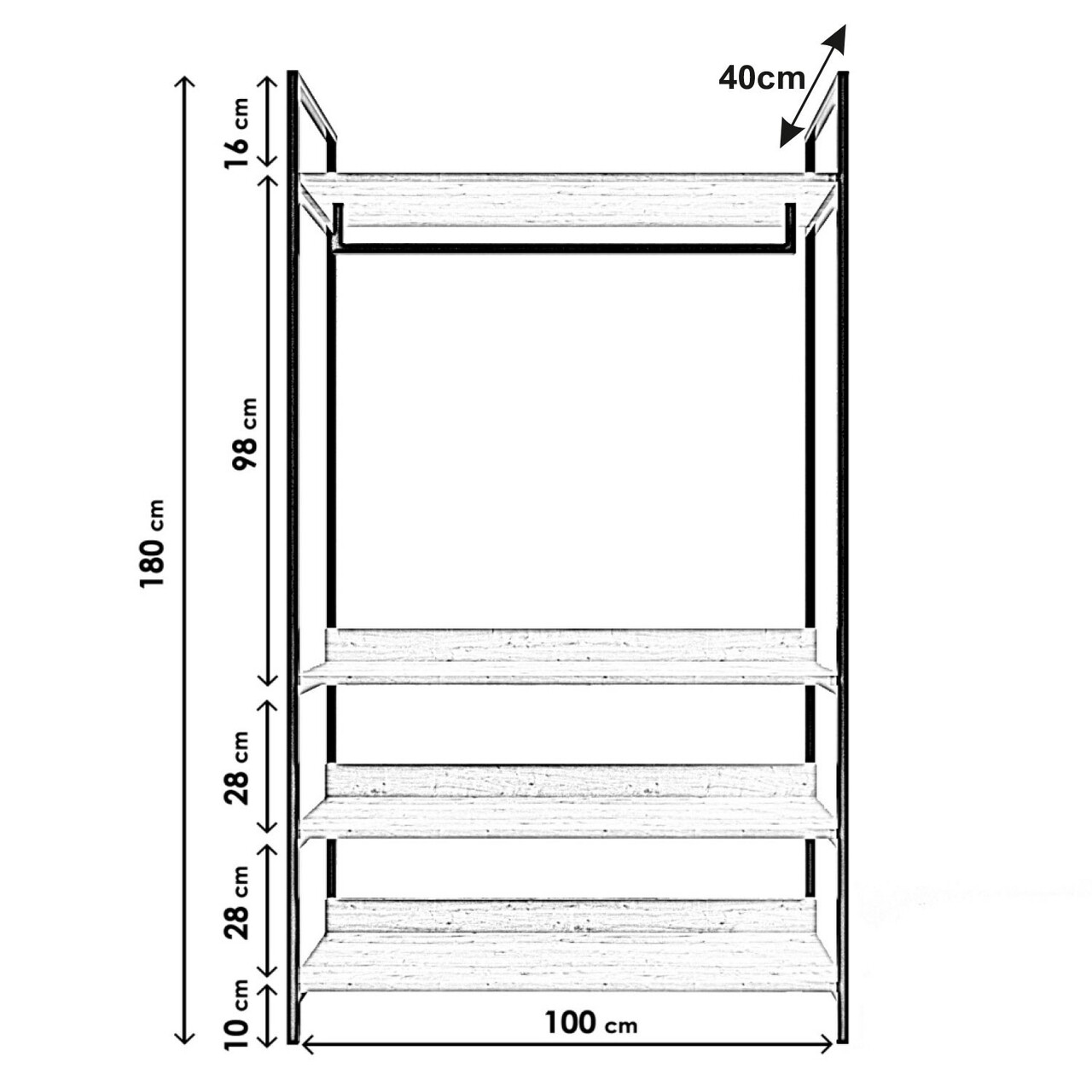 Dulap pentru haine Rafli, Lacivert, 100x40x180 cm, natural