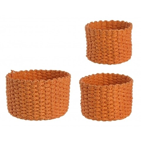 Set 3 cosuri pentru depozitare, round orange, bizzotto, Ø23x14 cm, hartie impletita