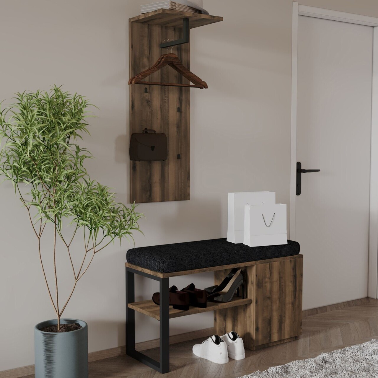 Cuier cu pantofar Hanah Home Lion PAL Nuc antic
