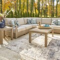 Set coltar cu 2 masute, Silo Point, L.270/270 l.94 H.88.9 cm, lemn de eucalipt, natur/bej