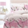Lenjerie de pat dubla Aster 03, 4 piese, 220 x 230 cm, 100% bumbac, alb/roz