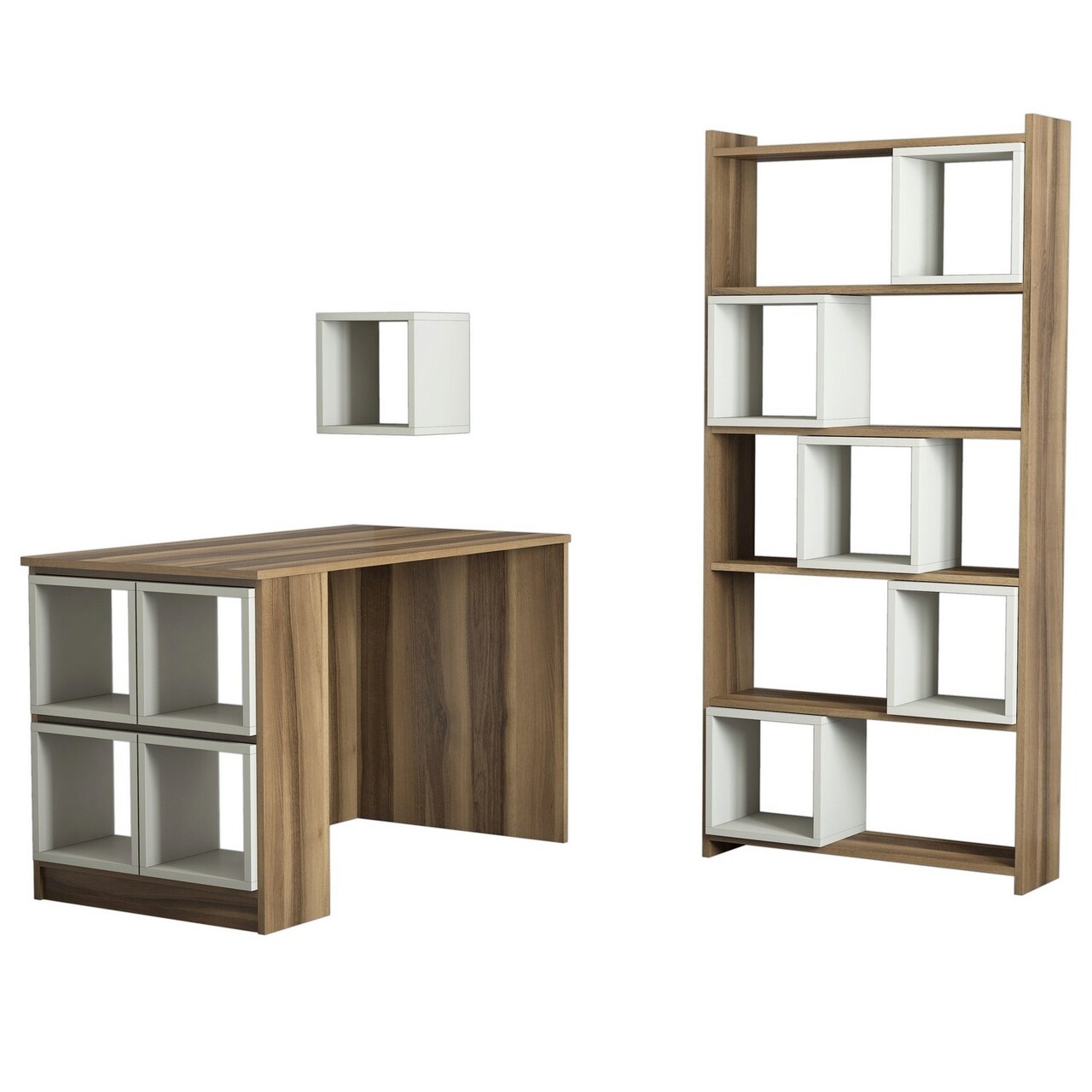 Set birou si biblioteca, Hommy Craft, Box, 120x75x65 cm, Maro/Crem - 1 | YEO