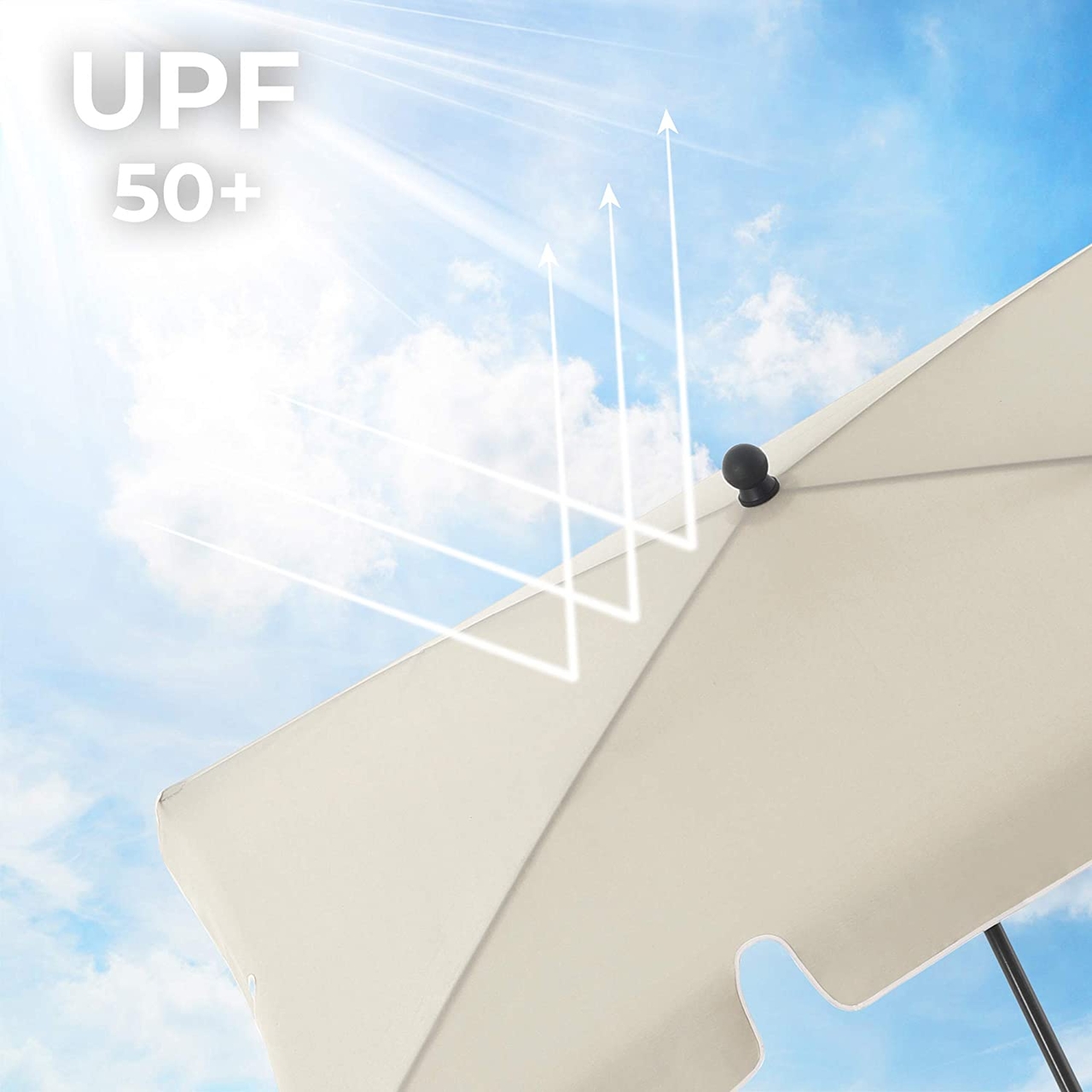 Umbrela dreptunghiulara pentru terasa, gradina, plaja, Songmics, 200x125 cm, protectie solara UPF 50+, bej
