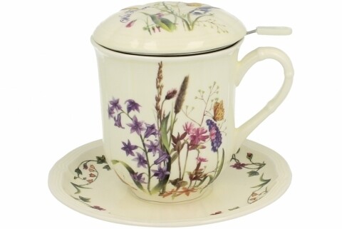 Cana cu infuzor si farfurie Field Flower, Duo, 350 ml, ceramica, multicolor
