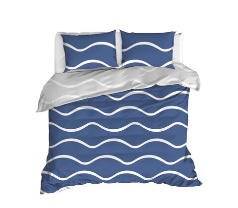 Lenjerie de pat dubla 3 piese, novia - blue, enlora home, bumbac ranforce