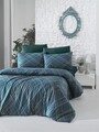 Lenjerie de pat dubla King Size, Victoria, Briana Green, 4 piese, 100% bumbac ranforce, verde/albastru