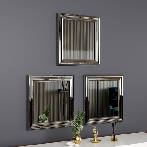 Set 3 oglinzi decorative, Siam, Otto, MDF , Argintiu