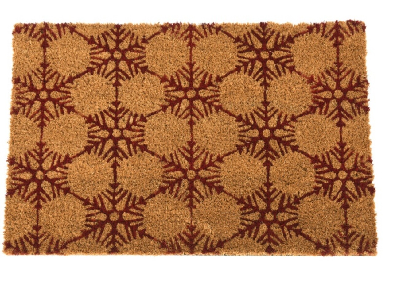 Covoras de intrare Snowflakes, 39x59 cm, fibra de cocos, rosu/maro