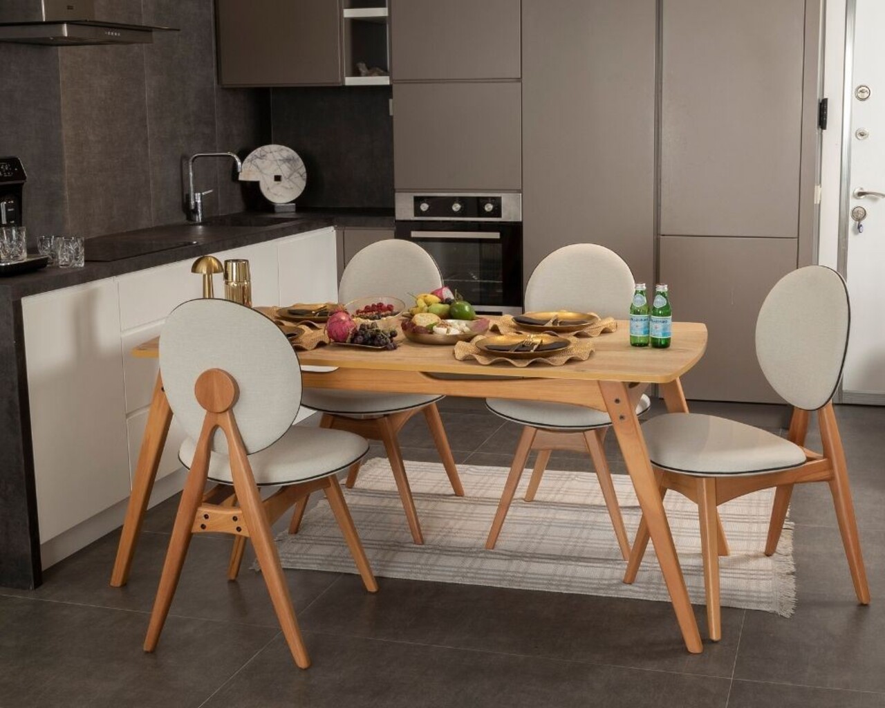 Set masa si scaune, 5 piese, Hanah Home, Touch (4S), Lemn, Stejar / Bej - view 4