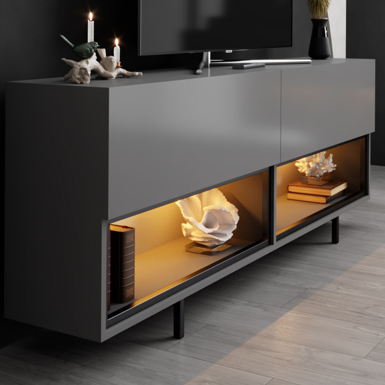 Comoda TV, Hanah Home, Ekol Down, 180x67x32 cm, Antracit - view 4