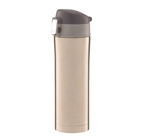 Cana termos cu buton de siguranta glossy, ambition, 420 ml, inox, auriu