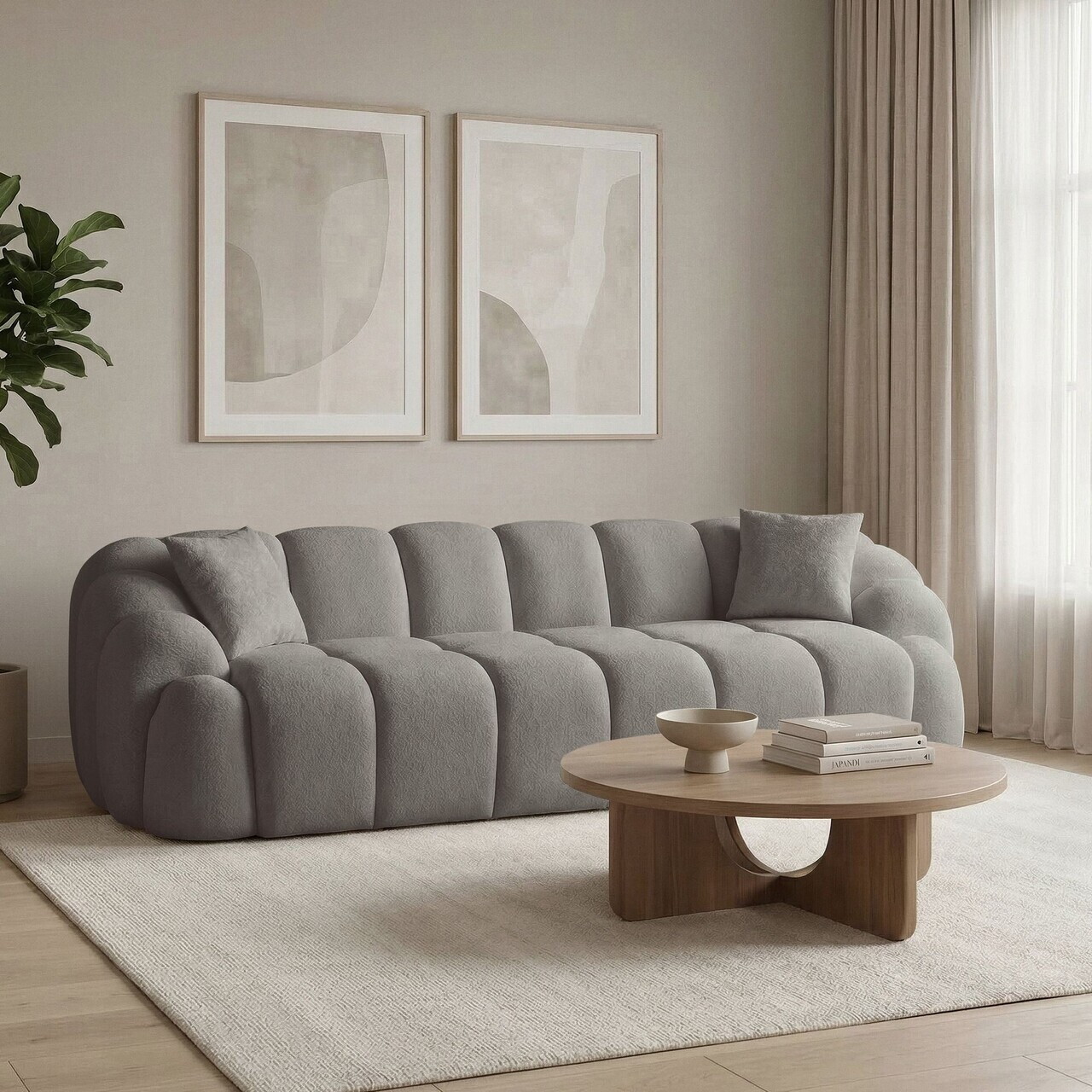 Canapea cu 4 locuri, Atelier del Sofa, 752EST2306, Lemn de carpen/PAL melaminat, Gri