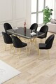 Set masa extensibila si scaune (7 piese), Hanah Home, Sim, Model de marmură neagră / Auriu / Negru