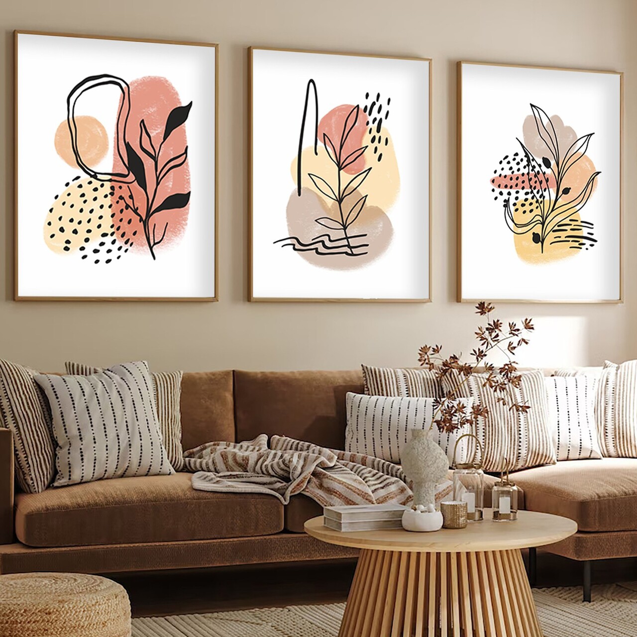 Set 3 tablouri decorative Huhu226 Cadru: 100% LEMN MASIV (Grosime: 2 cm) Multicolor