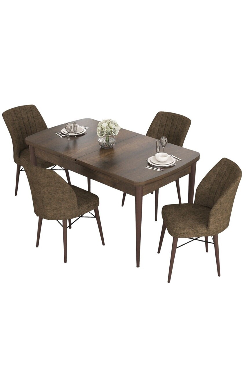 Set masa extensibila si scaune (5 piese), Hanah Home, Eva, Model baroc din lemn / Maro — imaginea 2