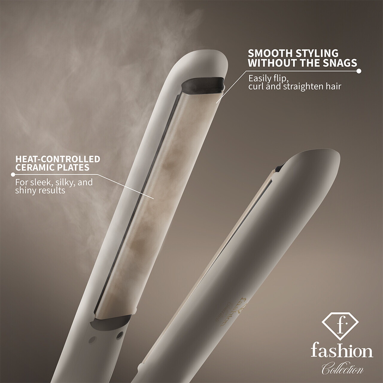 Placa de par Fashion TV, Matte Cream-Gold, 50W, 210°C, invelis ceramic, crem - imagine 4