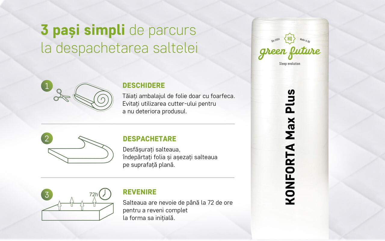 Saltea SuperOrtopedica Green Future KONFORTA Max Plus 25 cm, 160x190x25cm, Spuma poliuretanica elastica, Husa detasabila, lavabila, matlasata, hipoalergenica, Reversibila, Medie Ferma - imagine 10