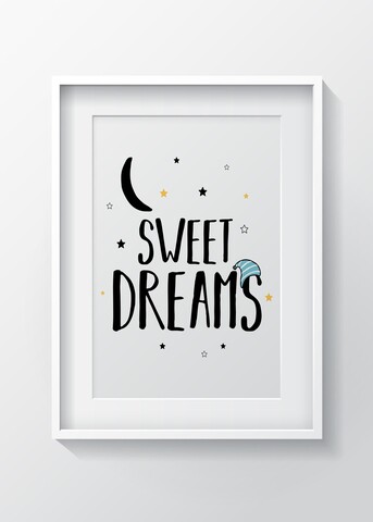 Tablou decorativ Sweet Dreams, Oyo Kids, 29x24 cm, lemn/MDF, multicolor