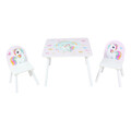 Set birou cu 2 scaune Unicorns, U-Grow, 60x60x44 cm / 26.8x26.8x51 cm, MDF/textil, alb/roz