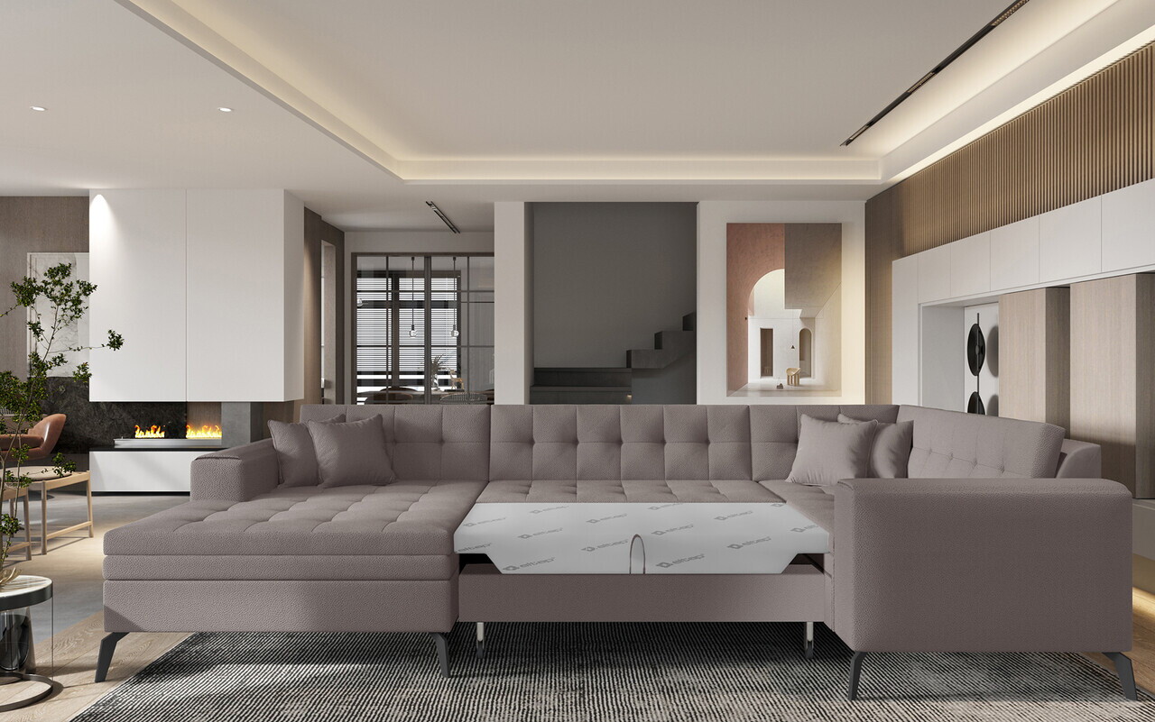 Coltar extensibil stanga 5 locuri ELTAP, MON-LT-07SA, Montez, 340x180x93 cm, lemn/poliester, bej - view 2