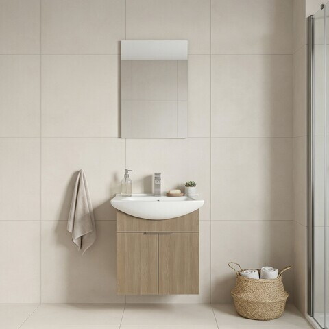 Set Dulap de Baie cu Chiuvetă și Oglindă (2 Piese), Hanah Home, Purus 55, Stejar