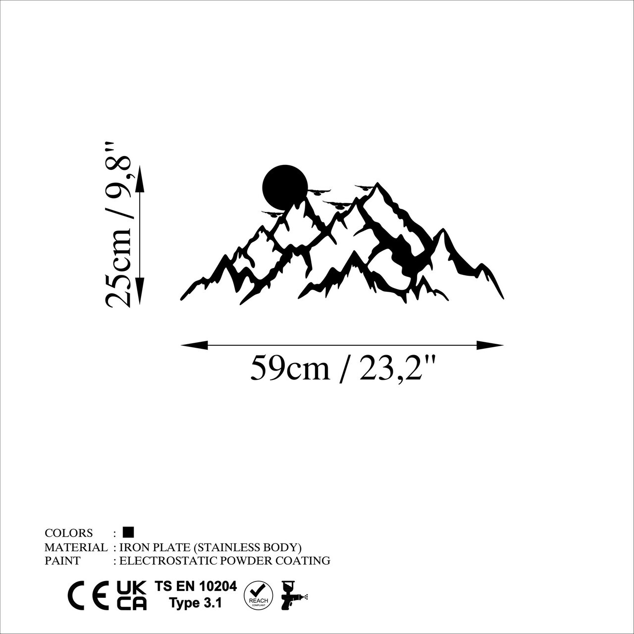 Decoratiune de perete, Full Mount And Mountain, Dimensiuni: 59 x 25 cm, Negru — imaginea 6