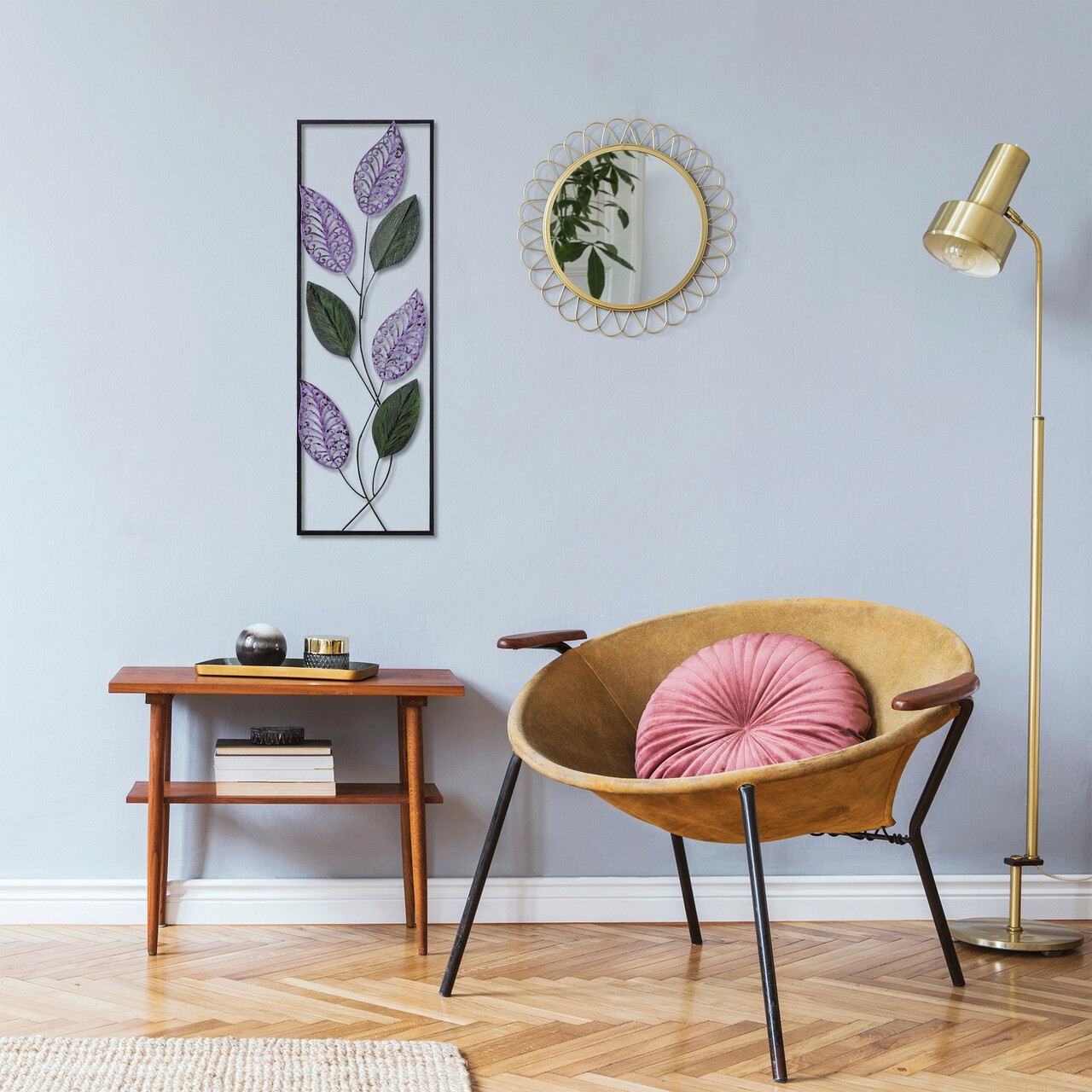 Decoratiune de perete, Leaf, Metal, Dimensiune: 90 x 32 cm, Multicolor