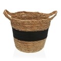 Cos de depozitare cu manere, Versa, 26 x 26 x 21 cm, paie impletite/bumbac, negru