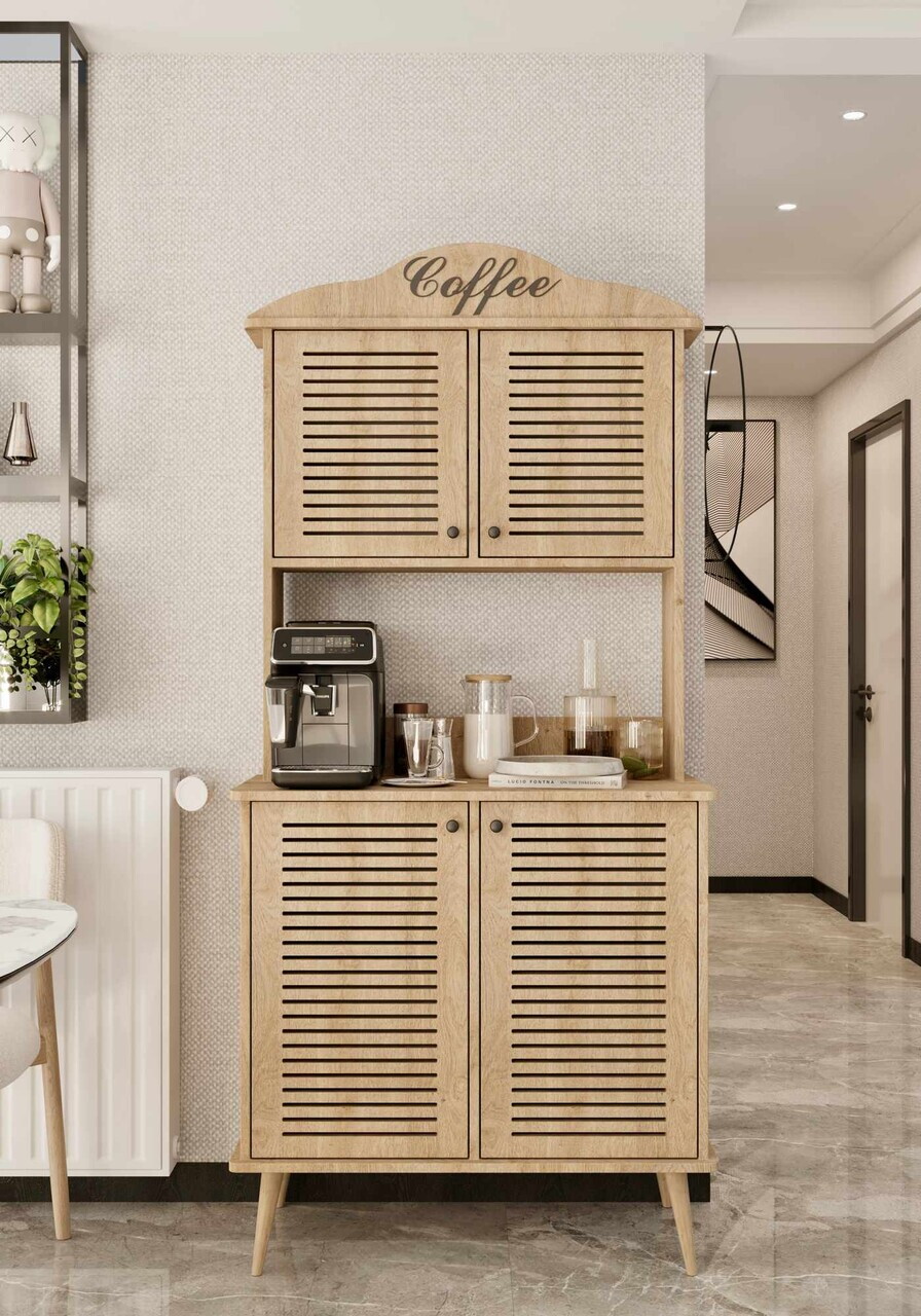 Dulap de bar pentru cafea, Hanah Home, Avior 90, 90x170x40 cm, MDF, Maro - view 2