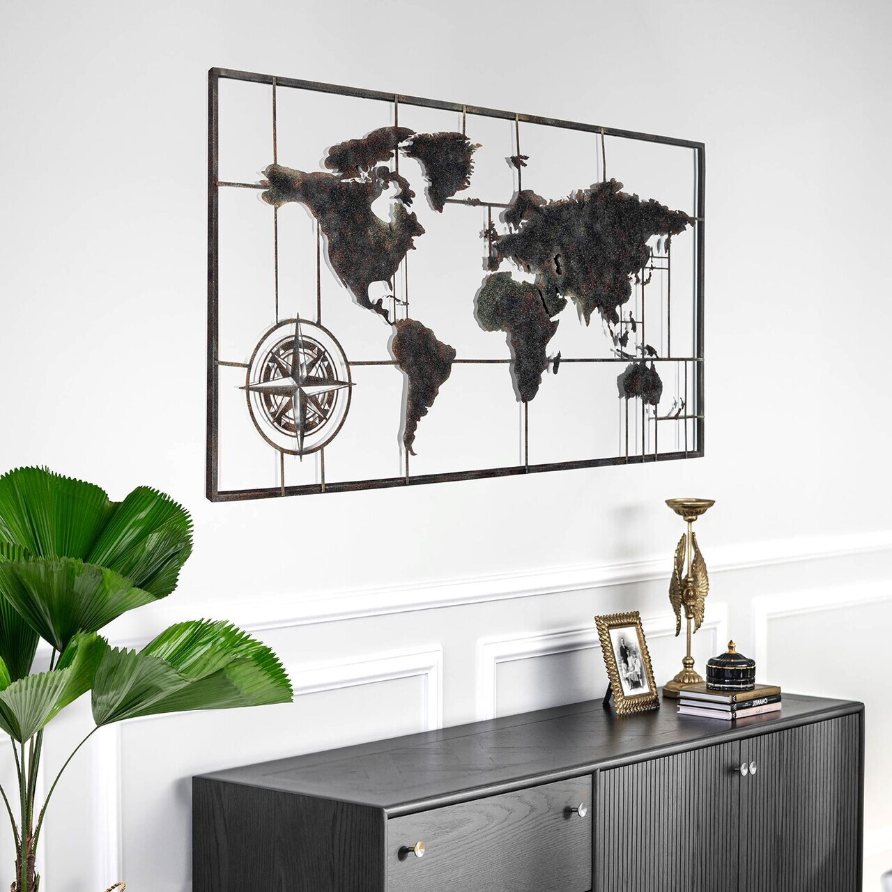 Decoratiune de perete, Worl Map, Metal, Grosime: Tabla metalica 1,2 mm, Vintage