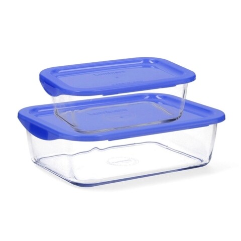 Set 2 caserole, Luminarc, Keep’n Blue Ice, 0.82 L / 1.97 L, sticla, transparent/albastru 0.82
