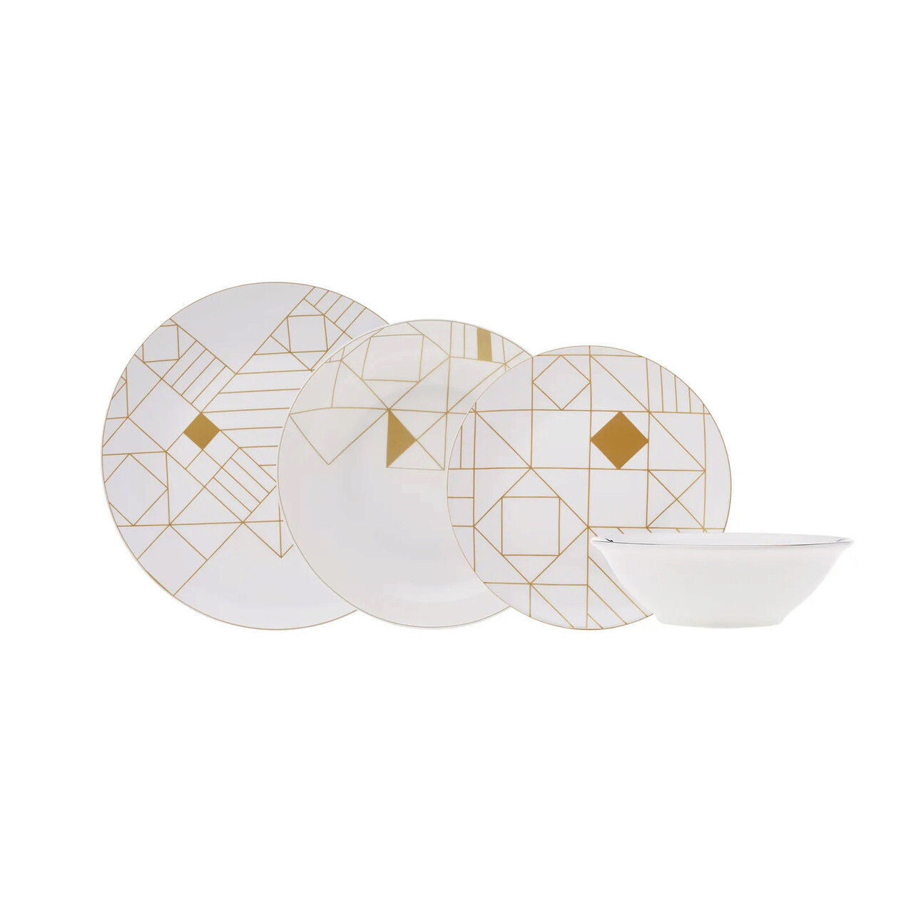 Serviciu de masa, Hermia, 216KRC1160, Nu este potrivit pentru cuptorul cu microunde / Nu este potrivit pentru mașina de spălat vase, Alb/Auriu - 1 | YEO