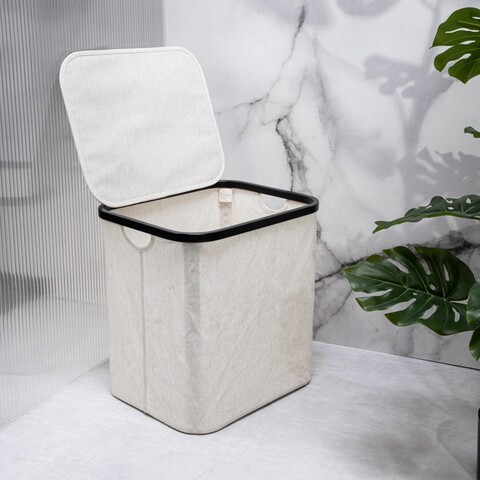 Cos de rufe Davey, Homla, 40.5x33x42 cm, poliester/in/bambus, alb/negru