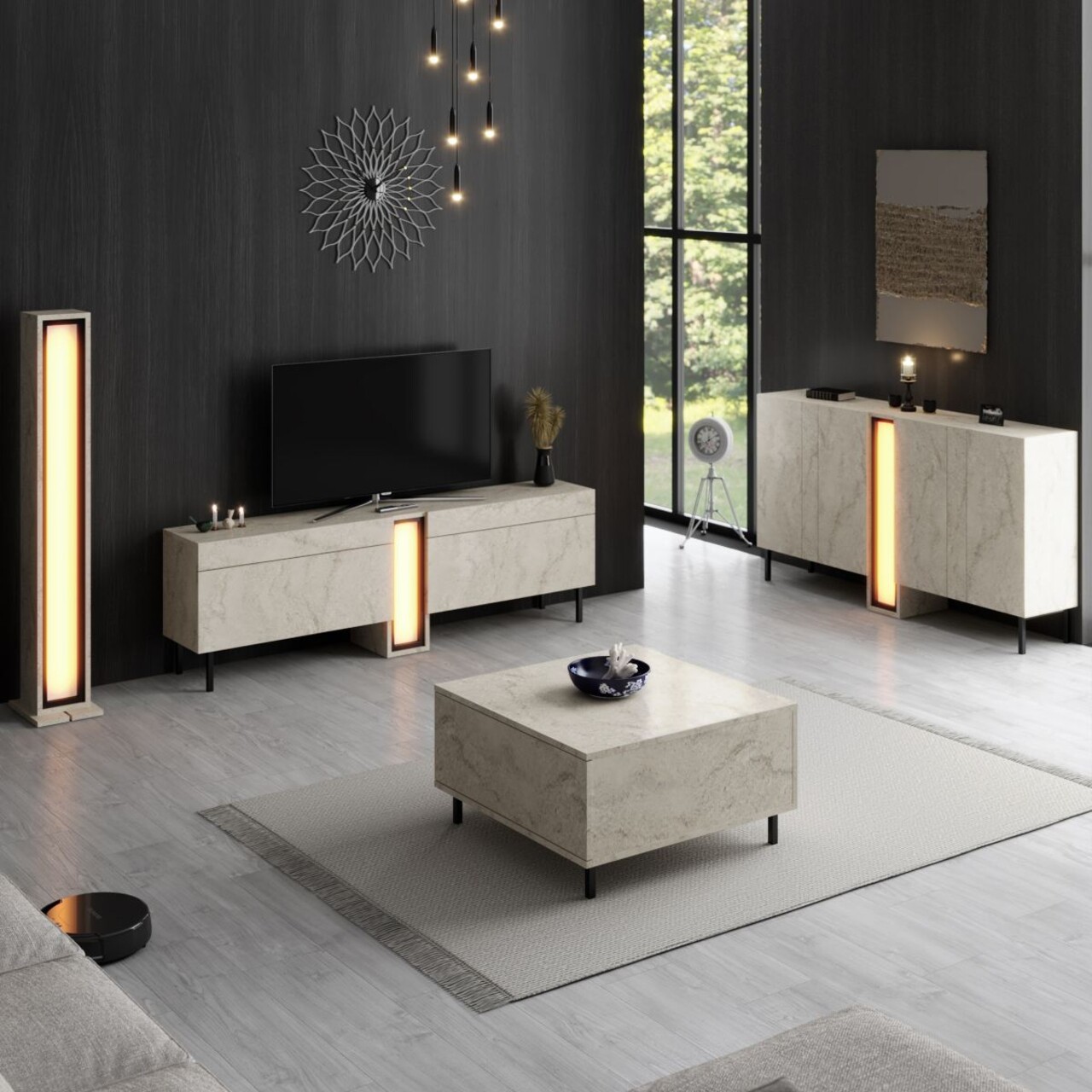 Comoda TV, Hanah Home, Nova, 180x55x32 cm, Travertin - view 5