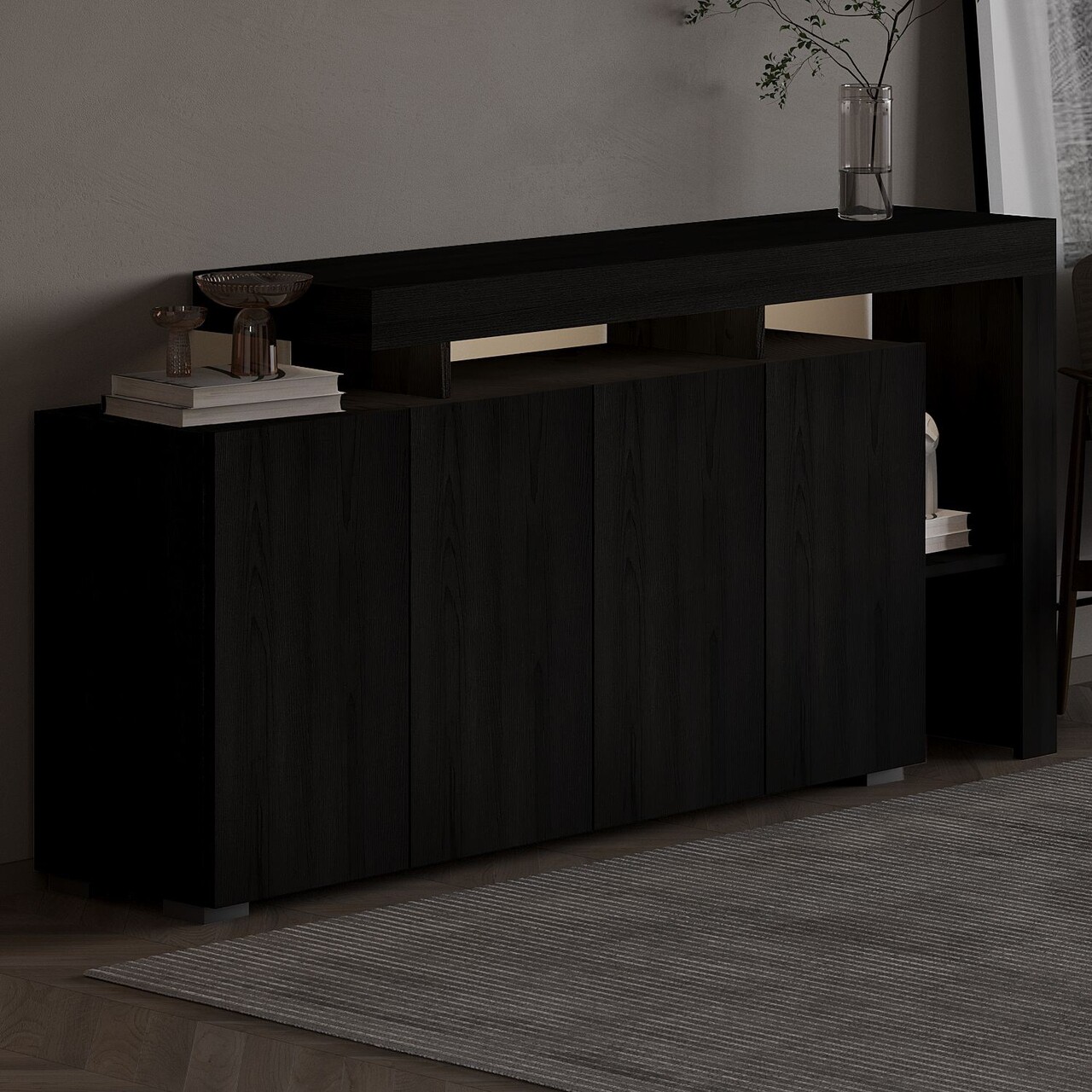 Consola, Hanah Home, Beliz, 170x80x35 cm, Negru - view 4