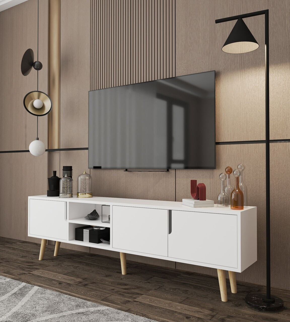 Comoda TV, Hanah Home, Latina 180, 180x30x53 cm, PAL MELAMINAT, Alb — imaginea 2