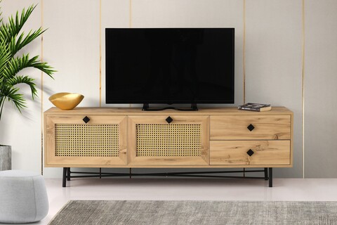 Comoda TV Hapsiyas, Kalune Design, 180x40x60 cm, natural/negru 180x40x60