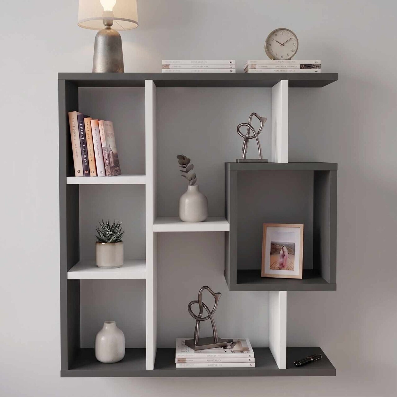 Corp biblioteca, Hanah Home, Yegane, 70.9x74.5x19.7 cm, Alb / Antracit — imaginea 2