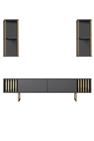 Comoda TV, Bexley, Gold Line, 180x30x48 cm, PAL, Antracit / Negru
