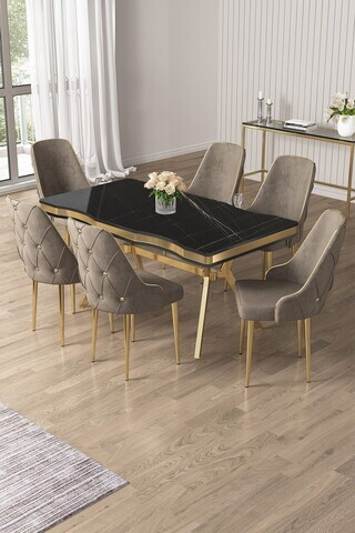 Set masa si scaune (7 piese), Hanah Home, Vae, Sonata / Aur / Cappuccino