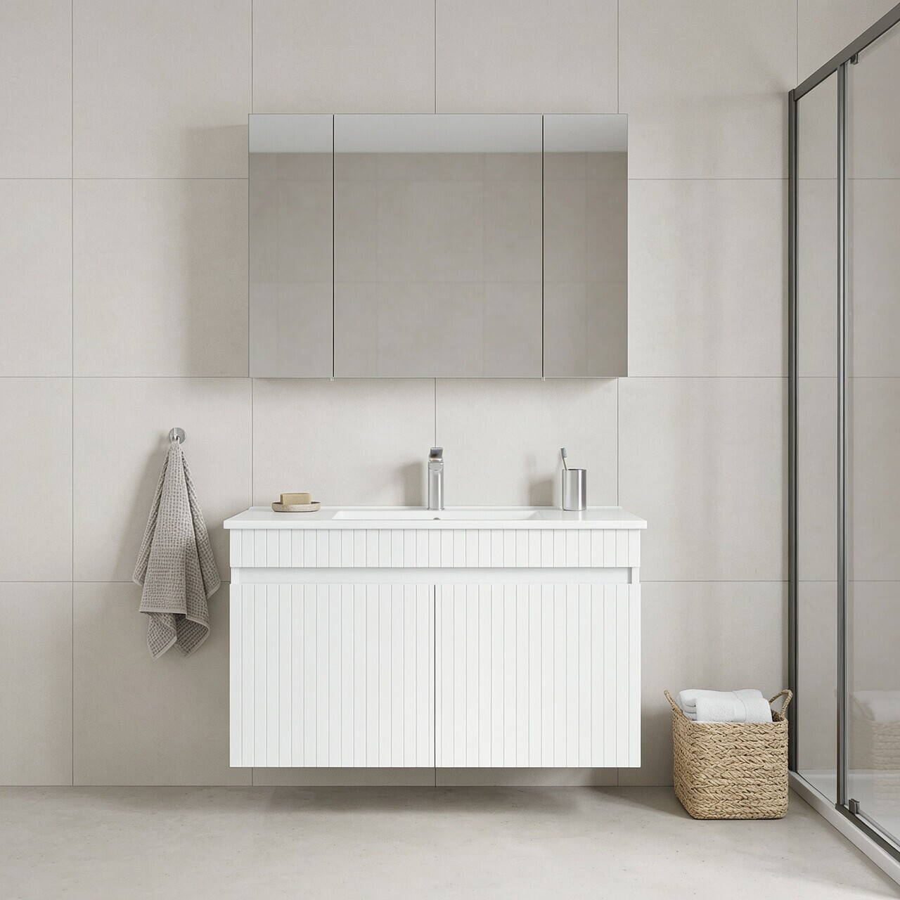 Set Dulap de Baie cu Chiuvetă și Oglindă (2 Piese), Hanah Home, Tivoli 100, Alb mat